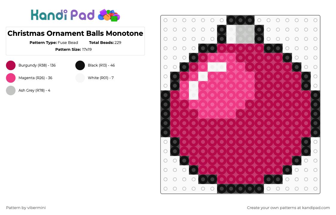 Christmas Ornament Balls Monotone - Fuse Bead Pattern by vibermini on Kandi Pad - pink