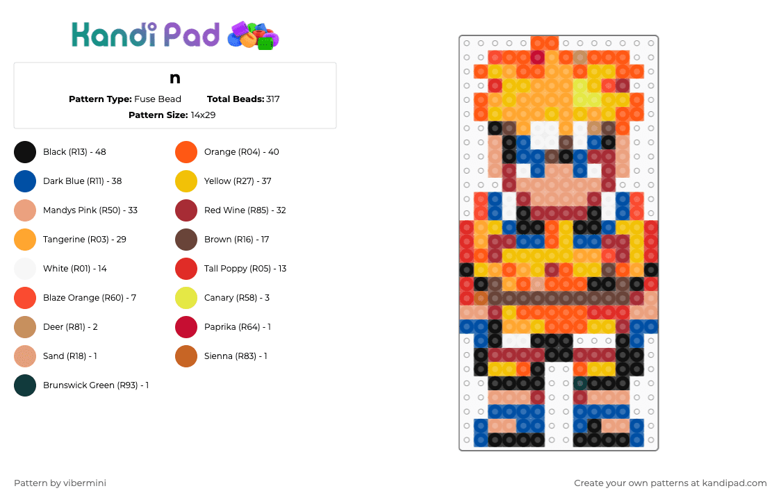 n - Fuse Bead Pattern by vibermini on Kandi Pad - beige, colorful, orange, red