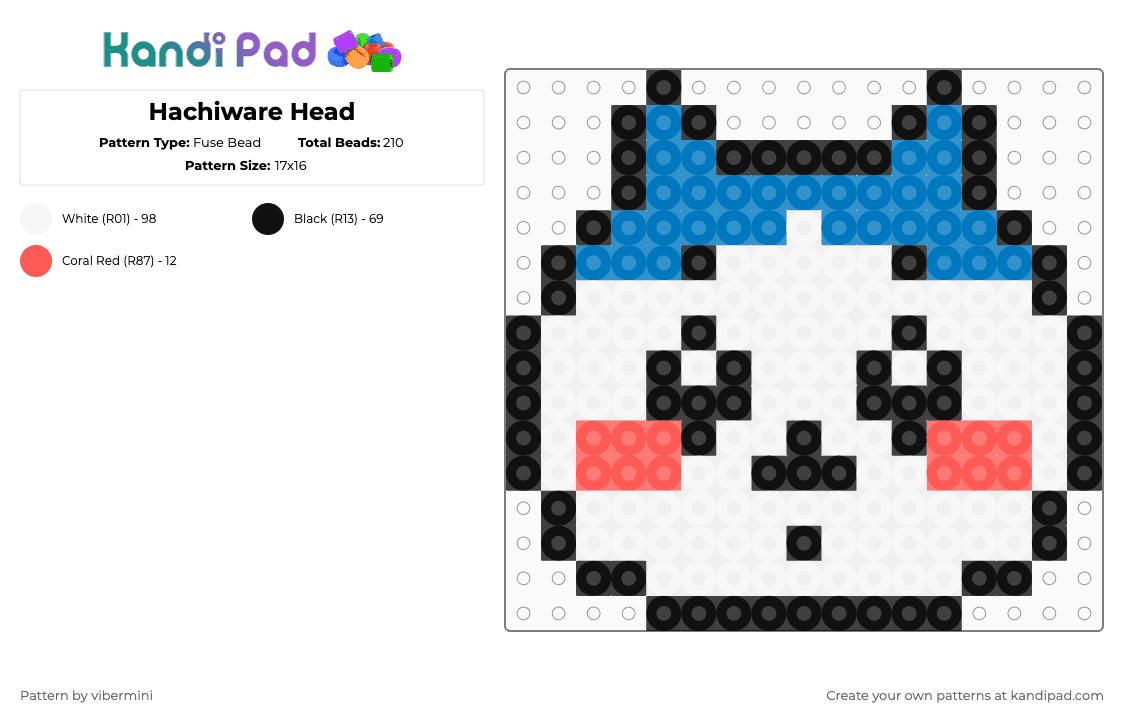 Hachiware Head - Fuse Bead Pattern by vibermini on Kandi Pad - white,red,blue