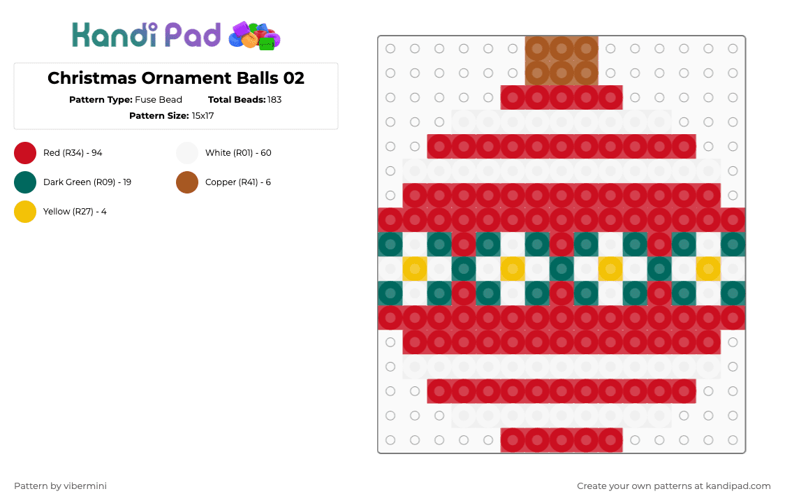 Christmas Ornament Balls 02 - Fuse Bead Pattern by vibermini on Kandi Pad - red