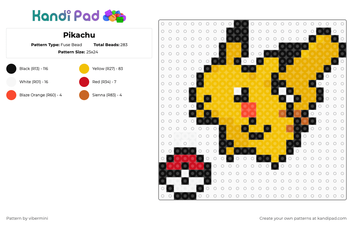 Pikachu - Fuse Bead Pattern by vibermini on Kandi Pad - yellow,orange