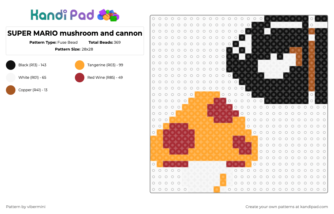 SUPER MARIO mushroom and cannon - Fuse Bead Pattern by vibermini on Kandi Pad - red,orange