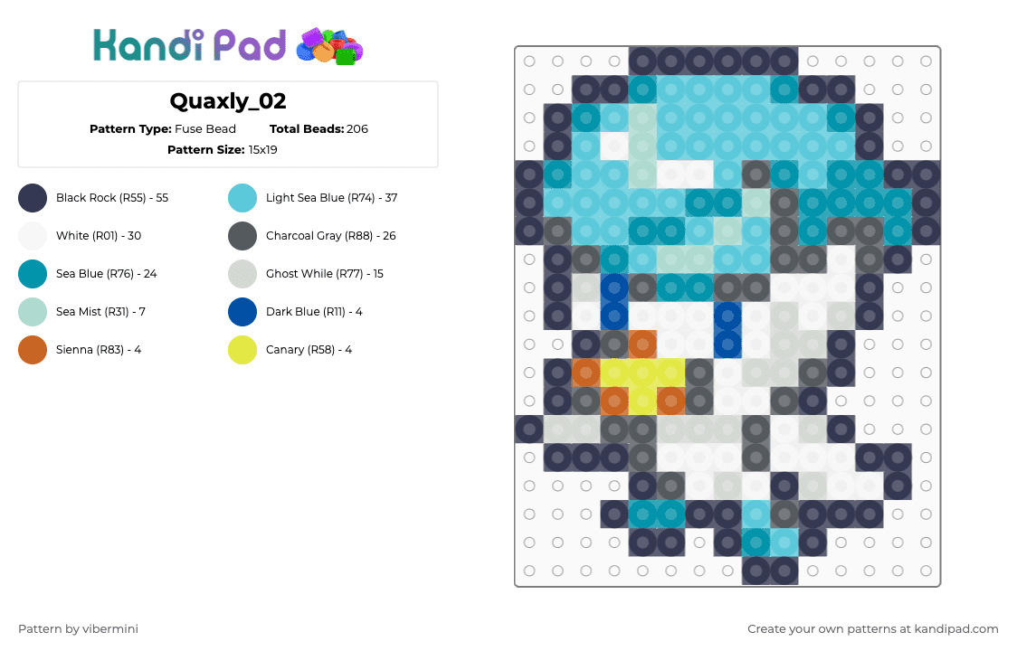 Quaxly_02 - Fuse Bead Pattern by vibermini on Kandi Pad - purple,teal,light blue,gray