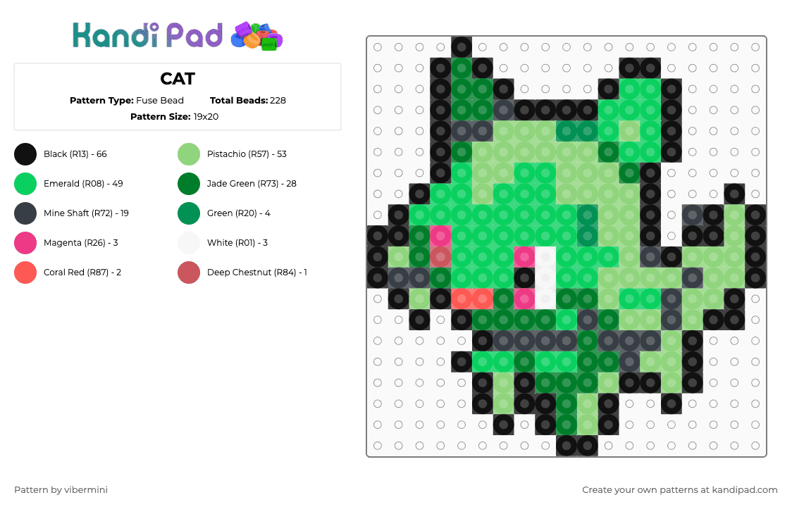 CAT - Fuse Bead Pattern by vibermini on Kandi Pad - green,teal