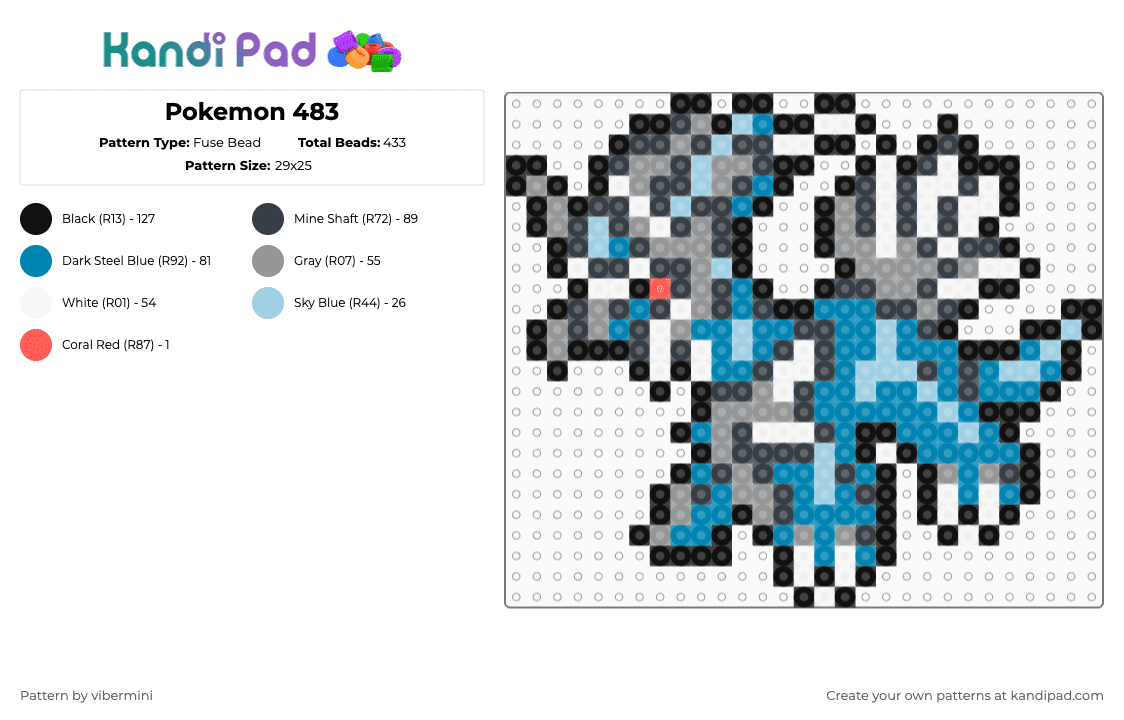 Pokemon 483 - Fuse Bead Pattern by vibermini on Kandi Pad - purple,light blue