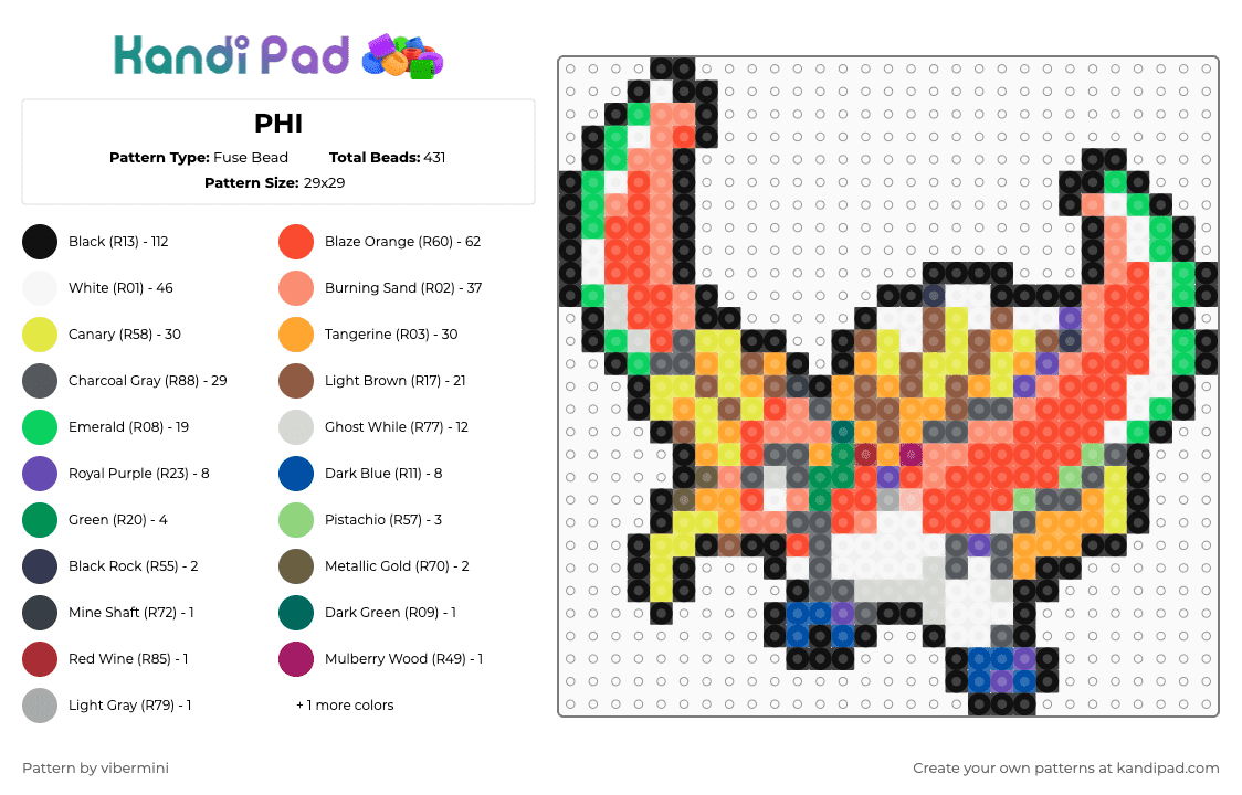 PHI - Fuse Bead Pattern by vibermini on Kandi Pad - orange,red,tan,gray,colorful