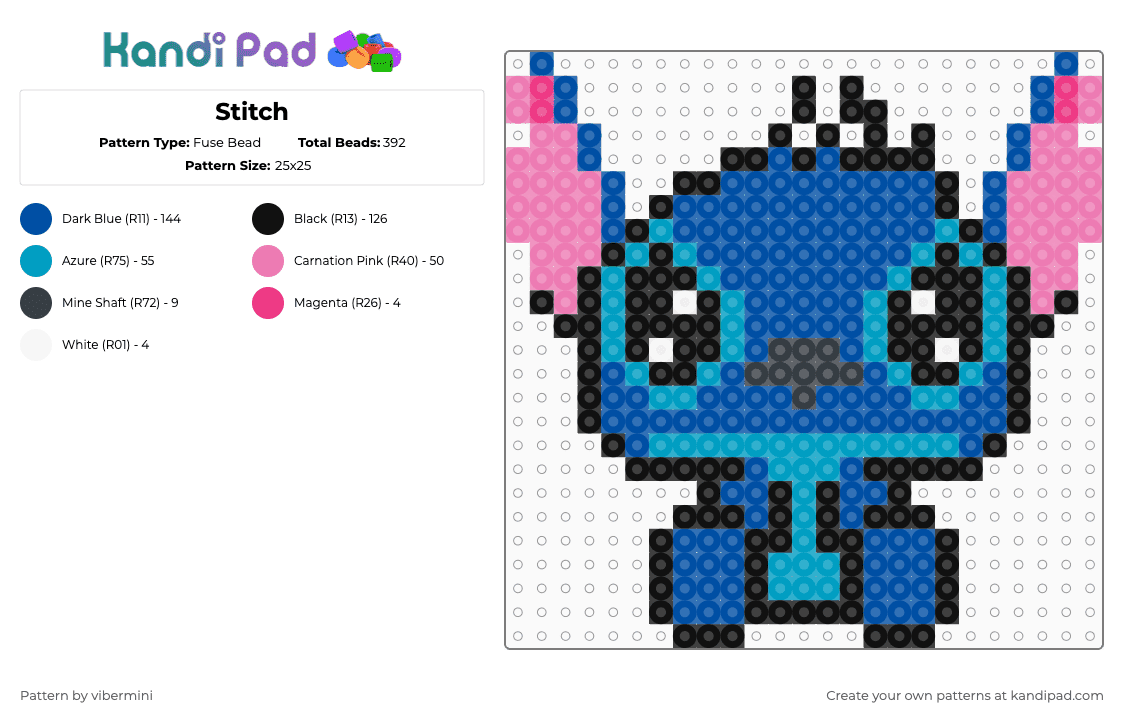 Stitch - Fuse Bead Pattern by vibermini on Kandi Pad - stitch,lilo and stitch,character,cute,disney,movie,cartoon,blue