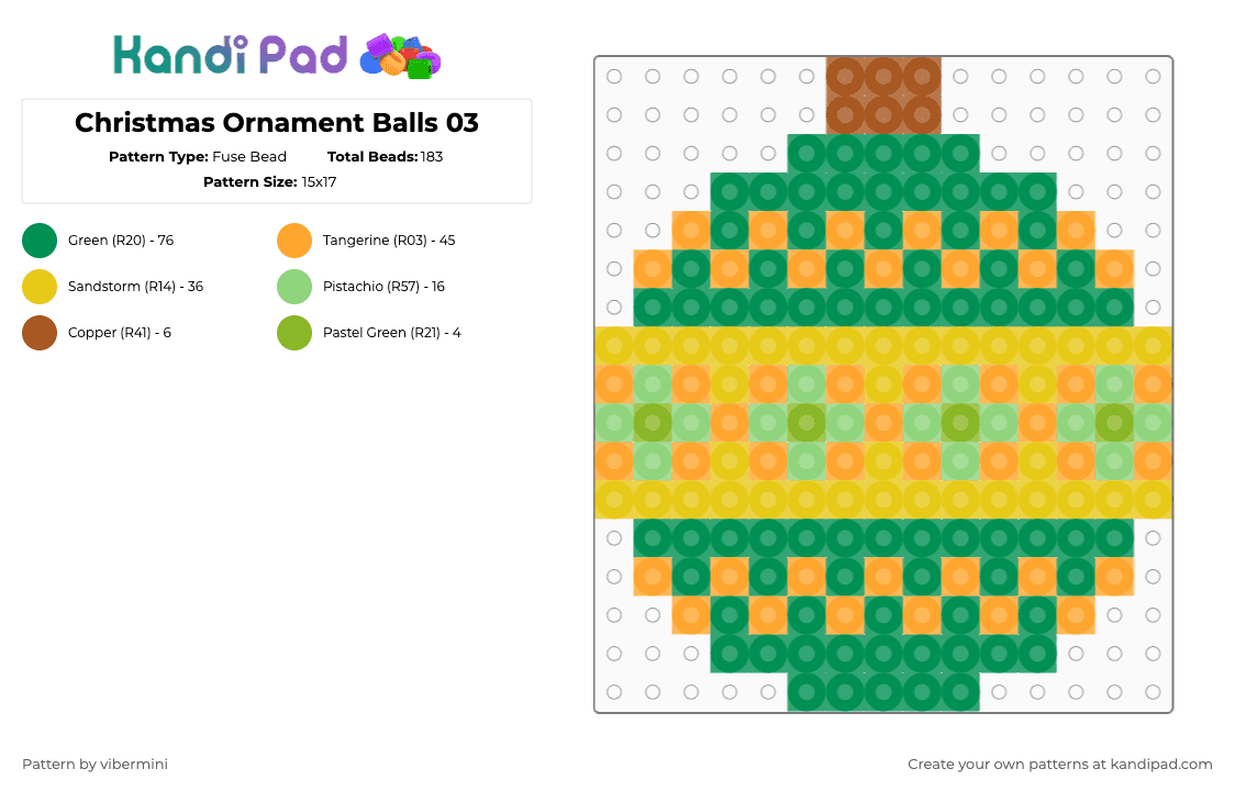 Christmas Ornament Balls 03 - Fuse Bead Pattern by vibermini on Kandi Pad - orange,green