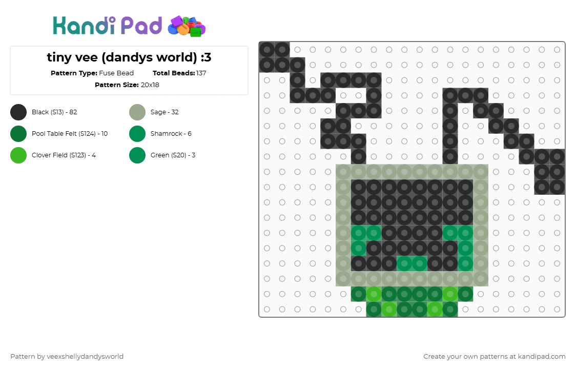 tiny vee (dandys world) :3 - Fuse Bead Pattern by veexshellydandysworld on Kandi Pad - gray,green