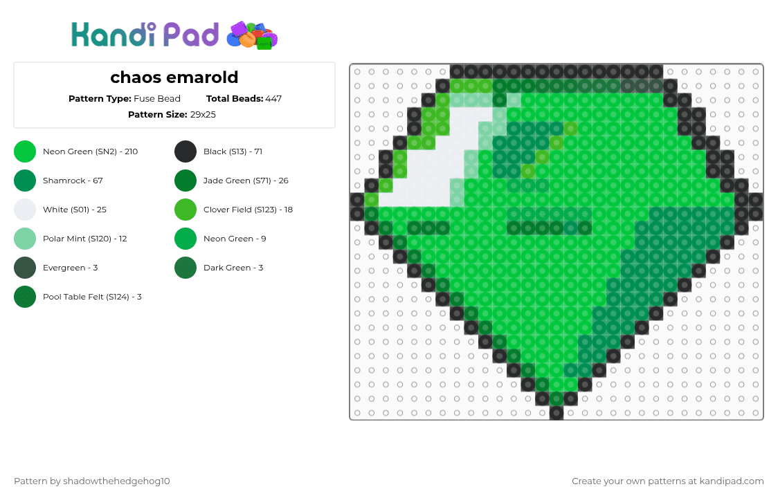 chaos emarold - Fuse Bead Pattern by shadowthehedgehog10 on Kandi Pad - chaos emerald,sonic the hedgehog,gem,chaos emarold,green,image,art,gaming,video game
