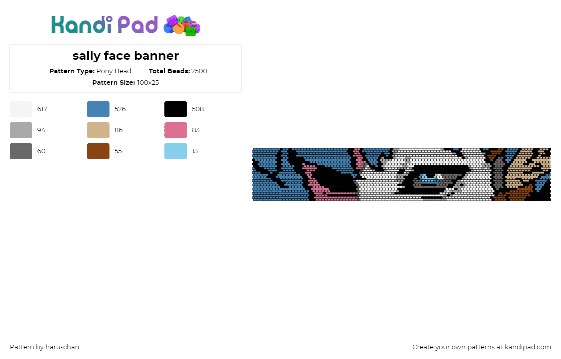 sally face banner - Pony Bead Pattern by haru-chan on Kandi Pad - sally face,eyes,character,video game,stripes,banner,panel,gray,blue