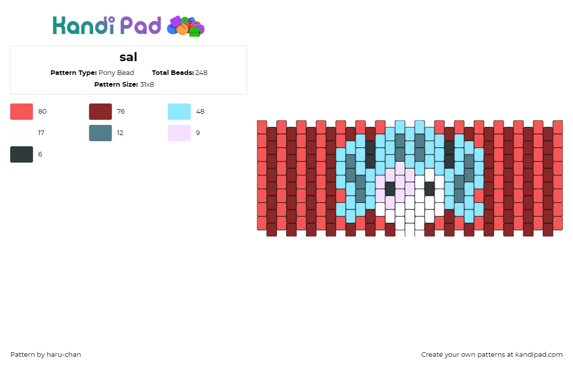 sal - Pony Bead Pattern by haru-chan on Kandi Pad - sal fisher,sally face,video game,vertical,stripes,cuff,character,red,light blue