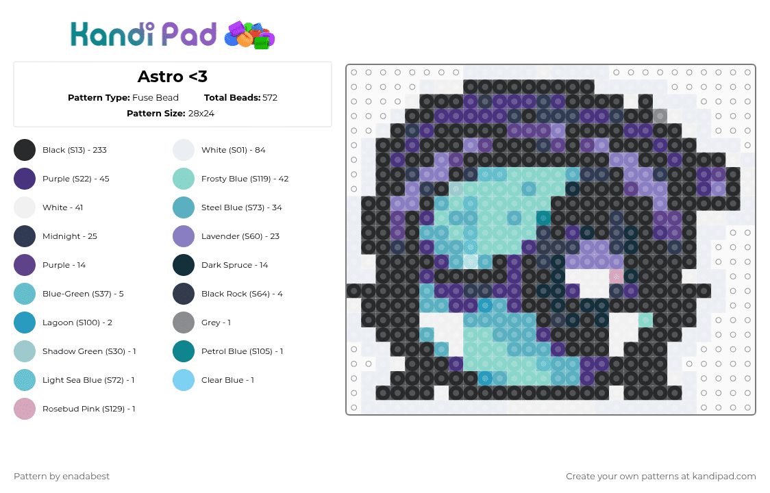 Astro - Fuse Bead Pattern by andr3w on Kandi Pad - light blue, purple, teal
