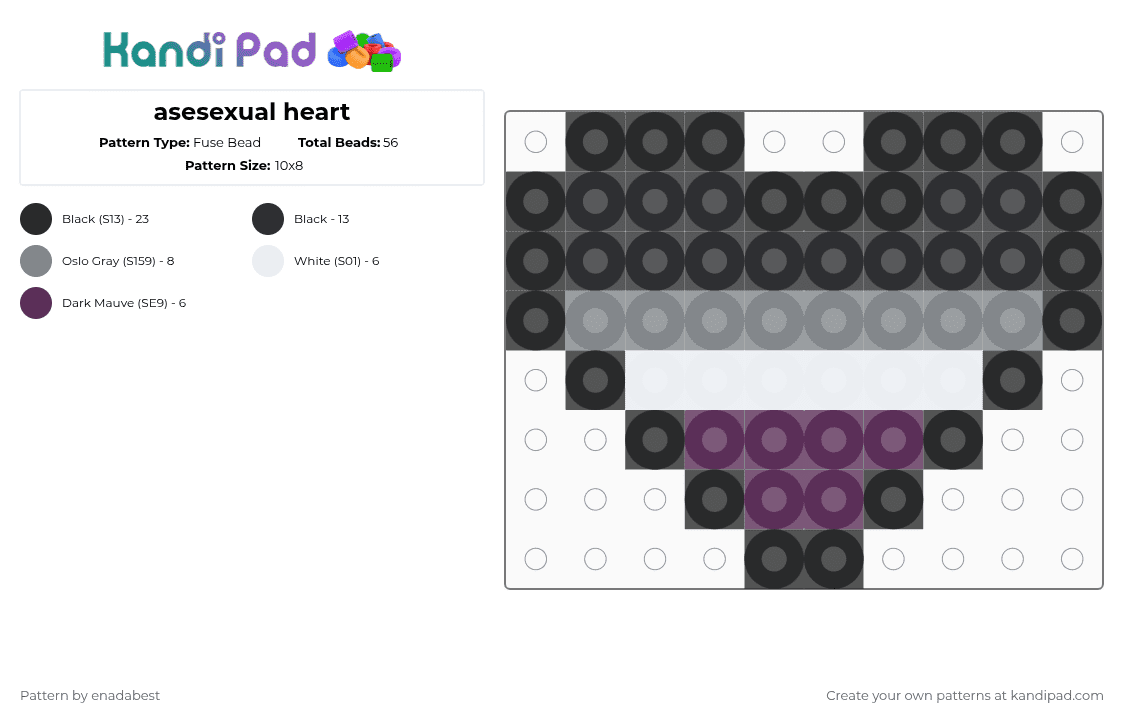 asesexual heart - Fuse Bead Pattern by al3x_aka_donnie on Kandi Pad - black,gray,pink
