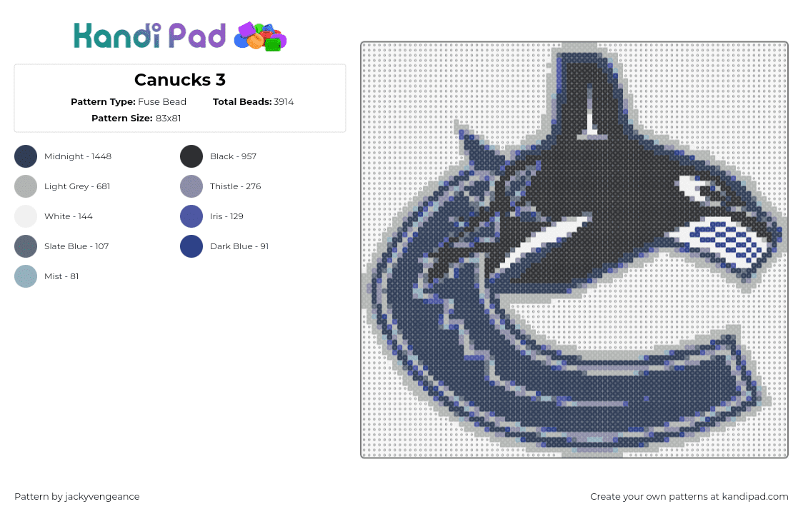 Canucks 3 - Fuse Bead Pattern by jackyvengeance on Kandi Pad - canucks,logo,vancouver,hockey,sports,team,blue,black