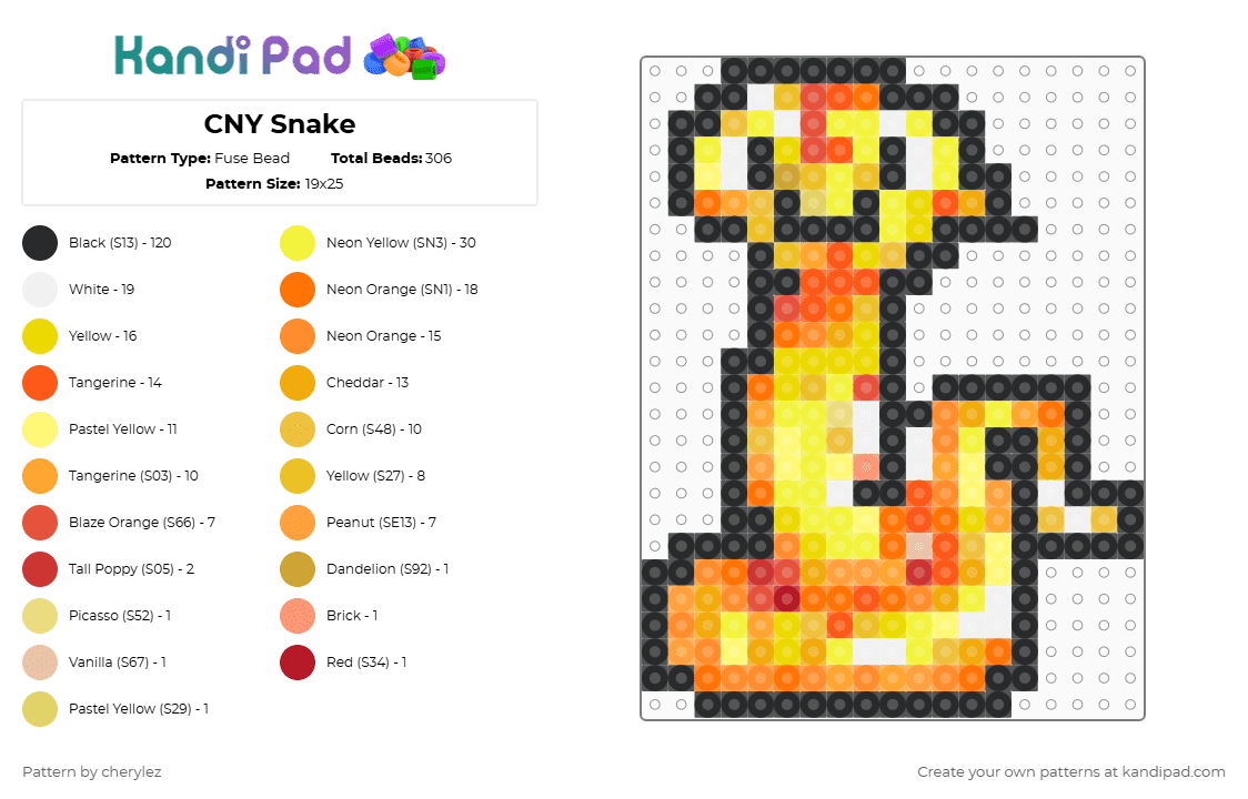 CNY Snake - Fuse Bead Pattern by cherylez on Kandi Pad - yellow,orange