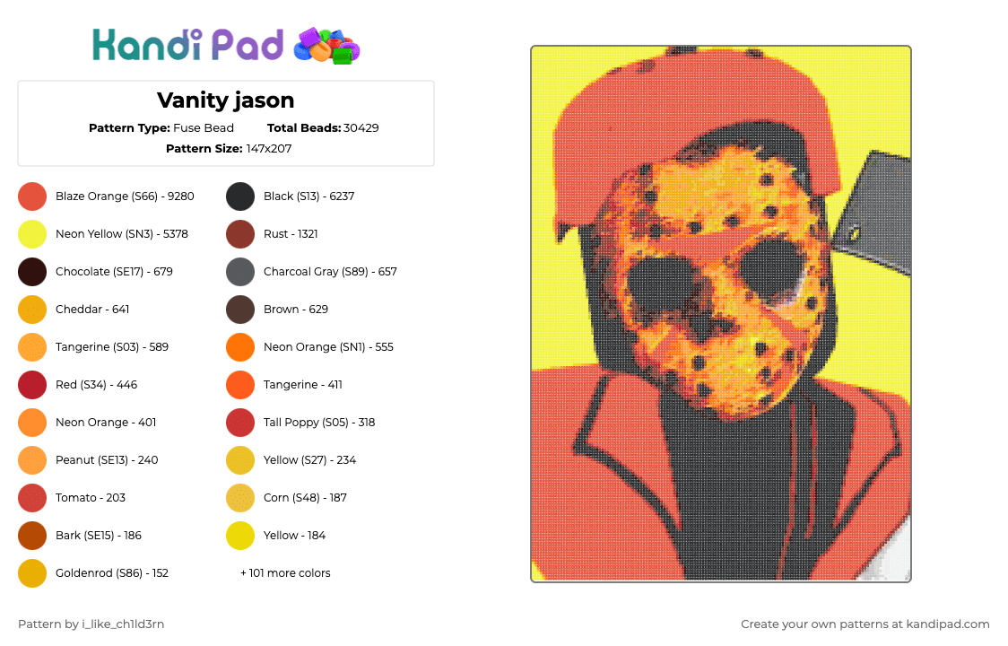 Vanity jason - Fuse Bead Pattern by i_like_ch1ld3rn on Kandi Pad - 