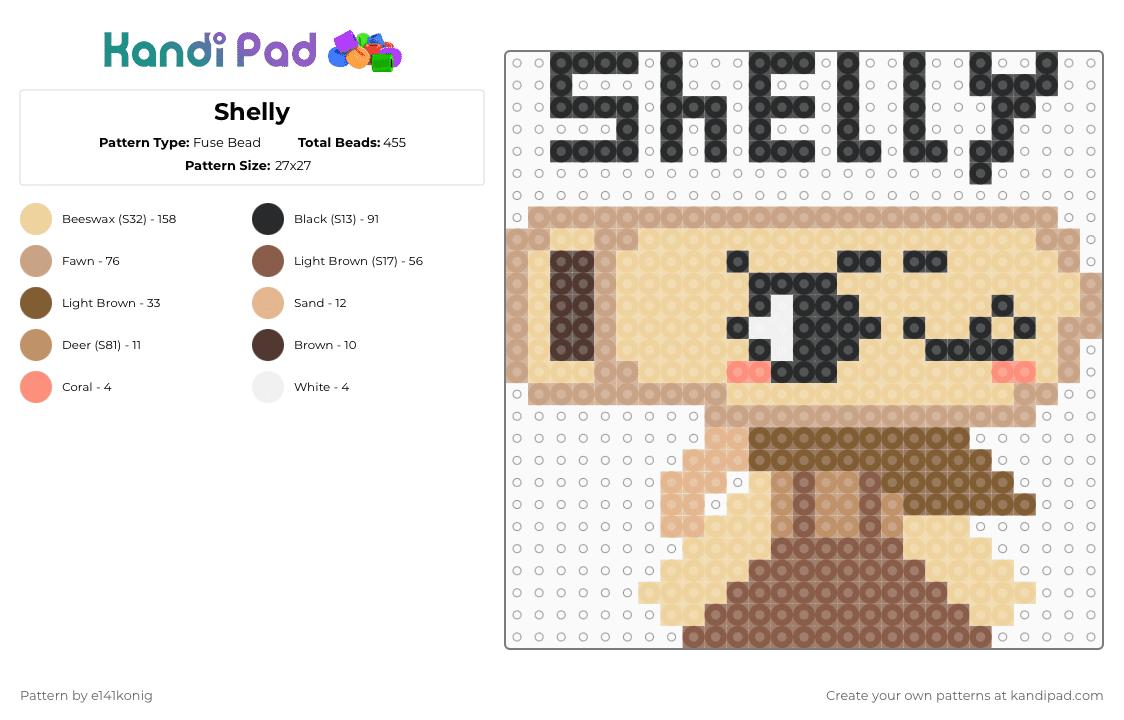 Shelly - Fuse Bead Pattern by e141konig on Kandi Pad - beige, tan
