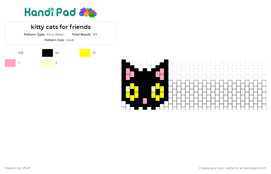 kitty cats for friends - Pony Bead Pattern by 4fluff on Kandi Pad - cat,kitten,cuff,feline,animal,playful,accessory,cute,charm,black