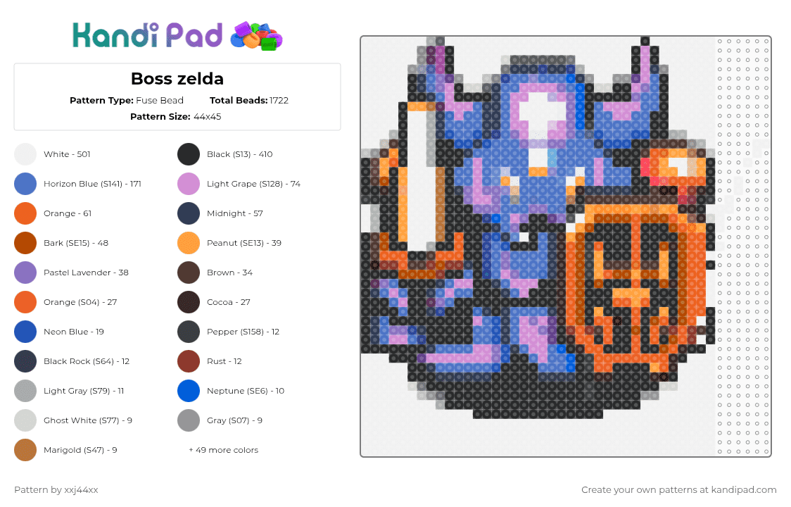 Boss zelda - Fuse Bead Pattern by xxj44xx on Kandi Pad - white,purple,orange,brown,colorful