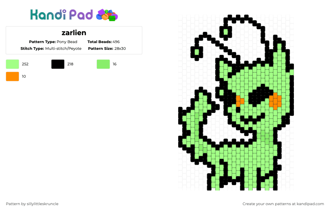 zarlien - Pony Bead Pattern by sillylittleskruncle on Kandi Pad - green,alien,zarlien,space
