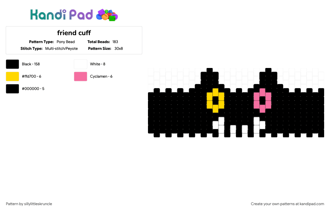 friend cuff - Pony Bead Pattern by sillylittleskruncle on Kandi Pad - black, pink, yellow