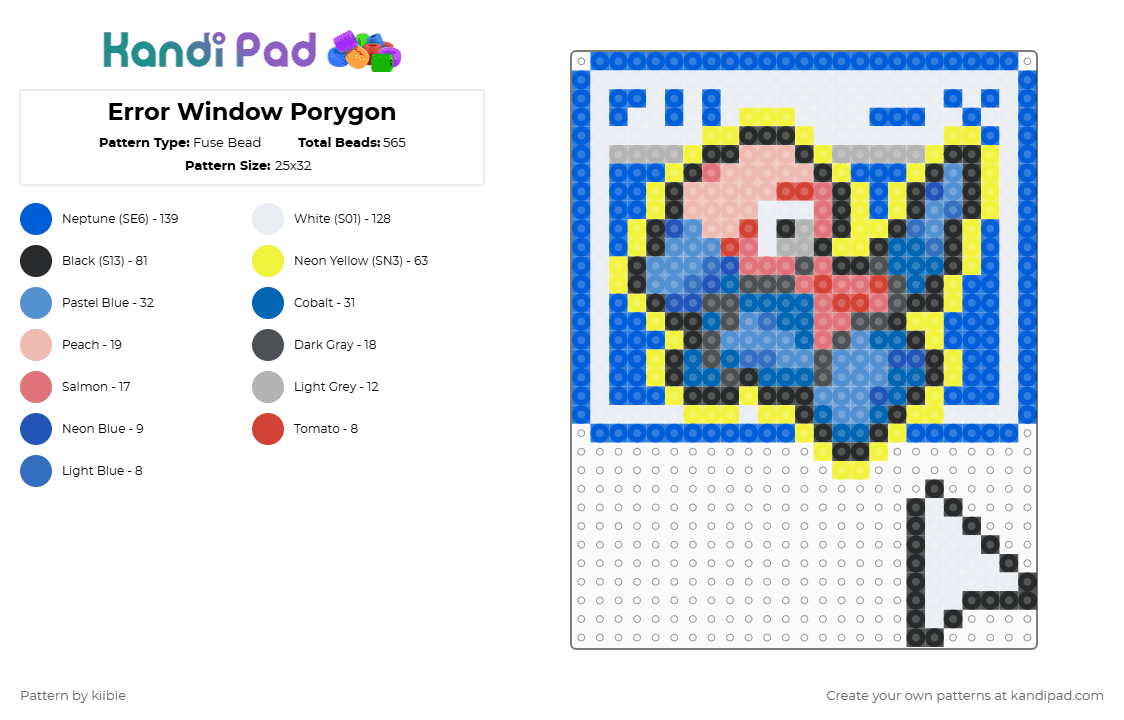 Error Window Porygon - Fuse Bead Pattern by kiibie on Kandi Pad - blue,yellow,pokemon,windows,cursor,porygon,nintendo,computer,digital