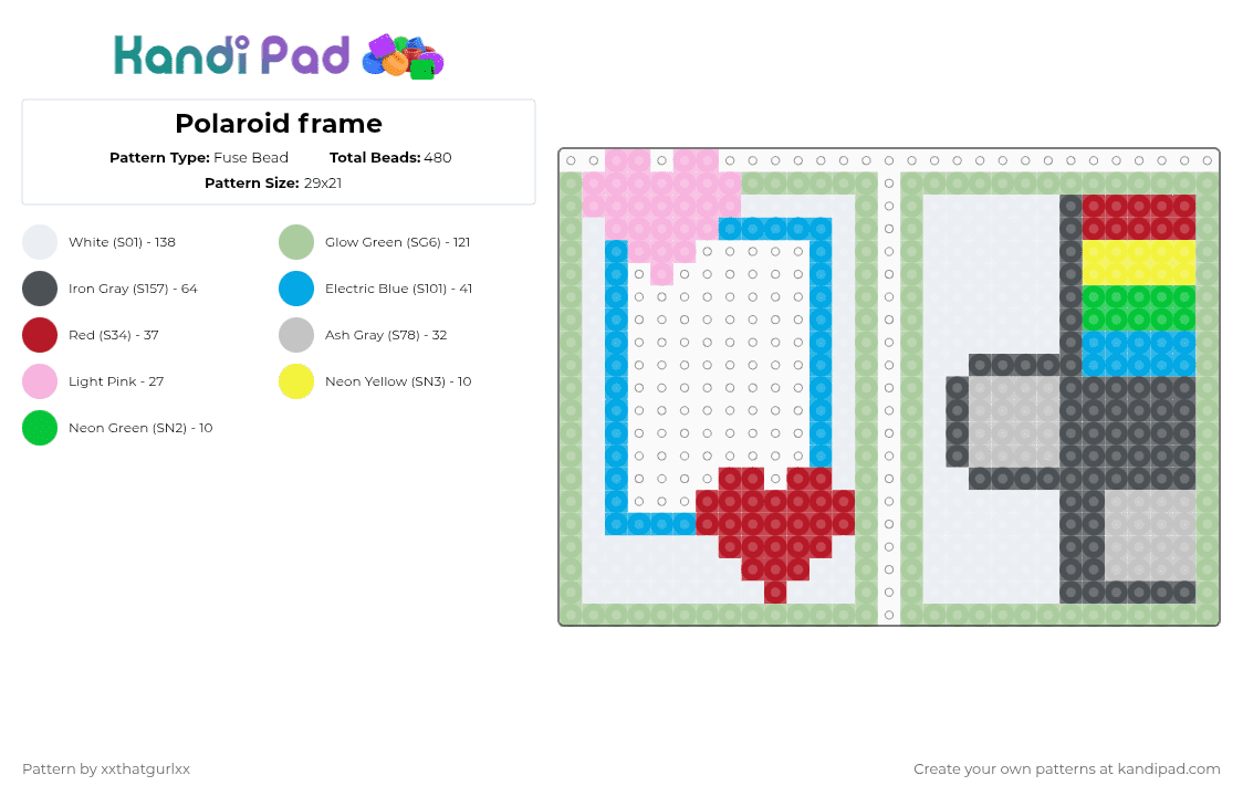 Polaroid frame - Fuse Bead Pattern by xxthatgurlxx on Kandi Pad - teal,light blue,purple