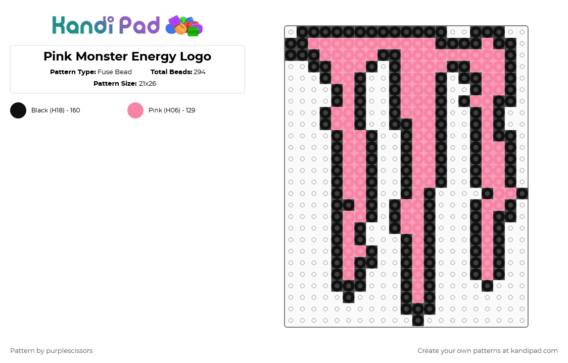 Pink Monster Energy Logo - Fuse Bead Pattern by purplescissors on Kandi Pad - black,pink,perler,monster