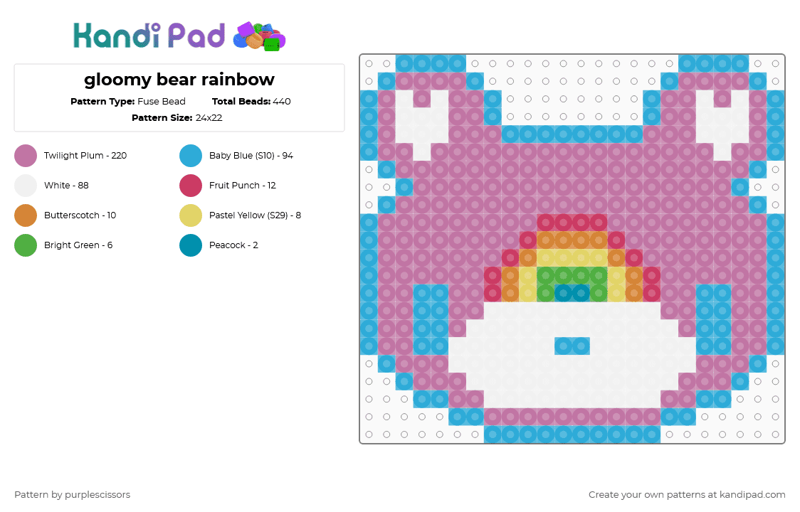 gloomy bear rainbow - Fuse Bead Pattern by purplescissors on Kandi Pad - light blue,pink