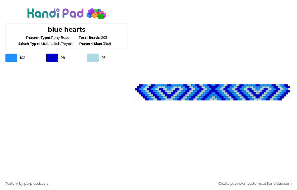 blue hearts - Pony Bead Pattern by purplescissors on Kandi Pad - purple,light blue