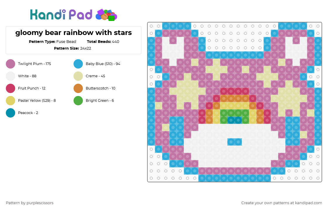 gloomy bear rainbow with stars - Fuse Bead Pattern by purplescissors on Kandi Pad - light blue,pink