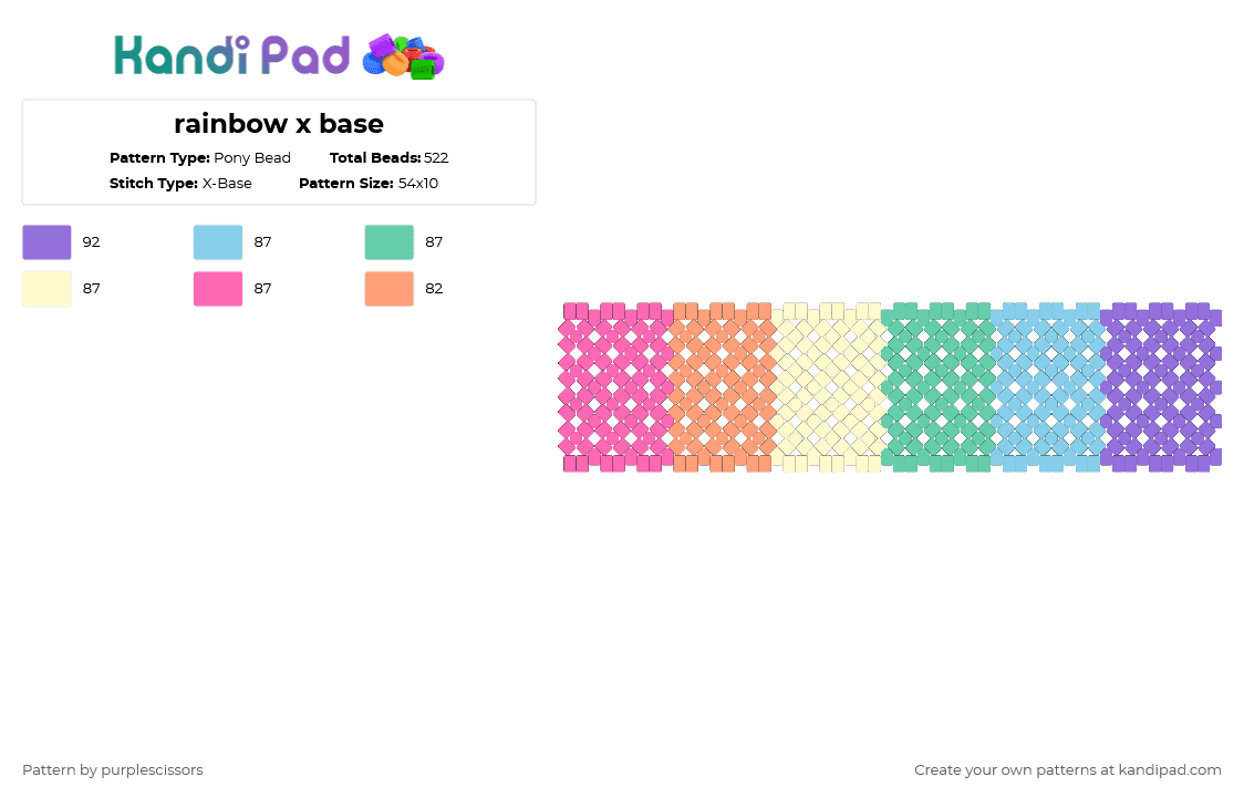 rainbow x base - Pony Bead Pattern by purplescissors on Kandi Pad - light blue,yellow,pink,colorful
