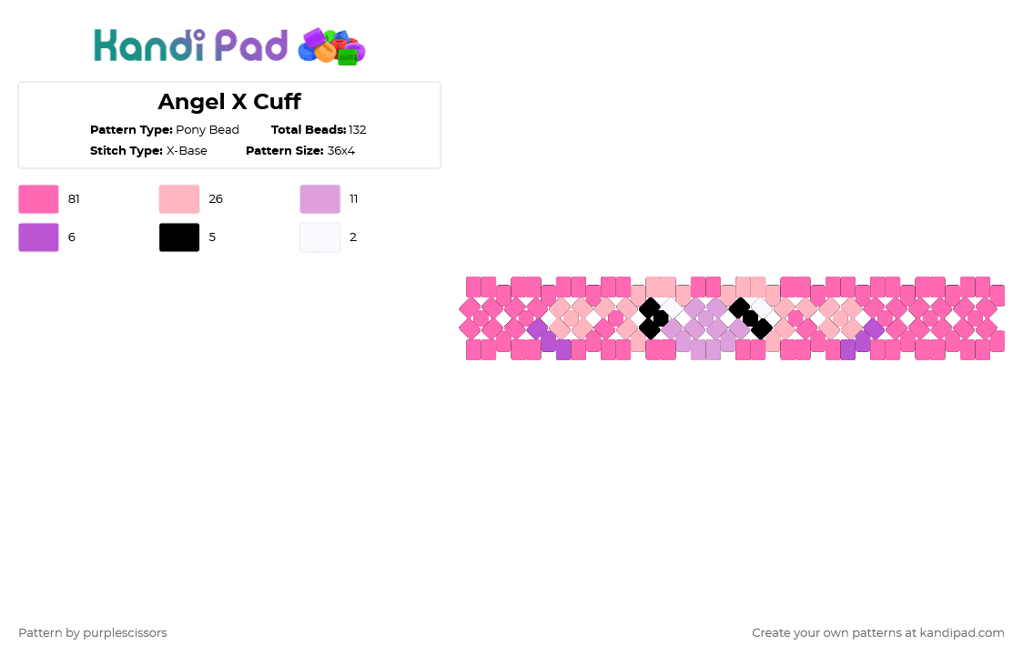 Angel X Cuff - Pony Bead Pattern by purplescissors on Kandi Pad - cuff, pink, stitch