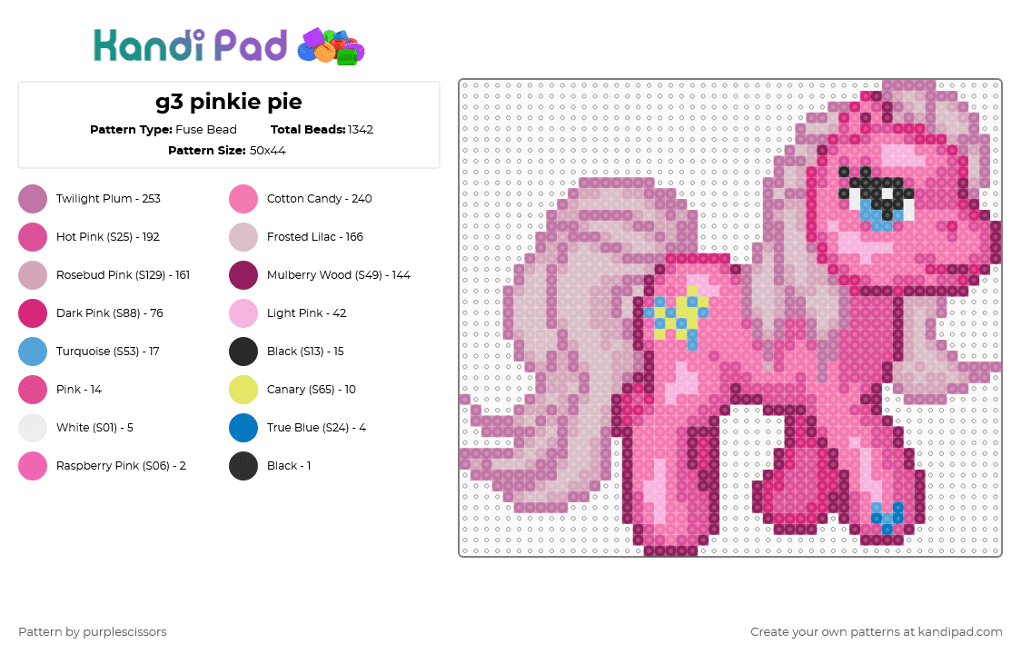 g3 pinkie pie - Fuse Bead Pattern by purplescissors on Kandi Pad - pink