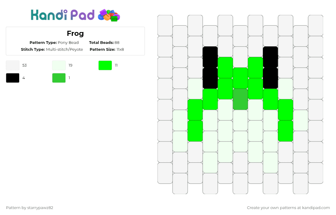Frog Pony Bead Pattern - Kandi Pad | Kandi Patterns, Fuse Bead Patterns ...