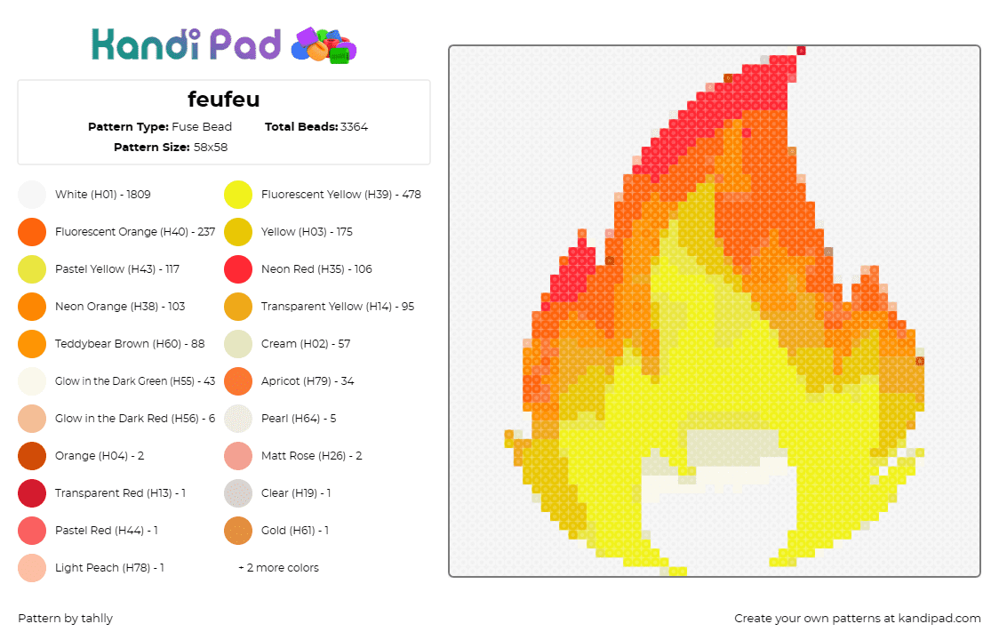 feufeu - Fuse Bead Pattern by tahlly on Kandi Pad - fire,flame,passion,vitality,lively,dance,spark,yellow,orange