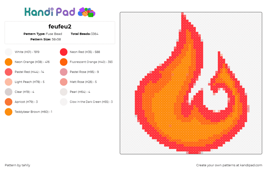 feufeu2 - Fuse Bead Pattern by tahlly on Kandi Pad - fire,flame,warmth,energy,flicker,vibrant,orange