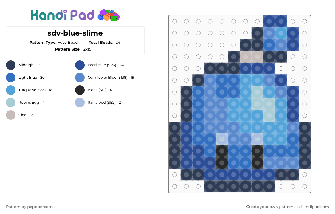 sdv-blue-slime - Fuse Bead Pattern by pepppercorns on Kandi Pad - stardew valley