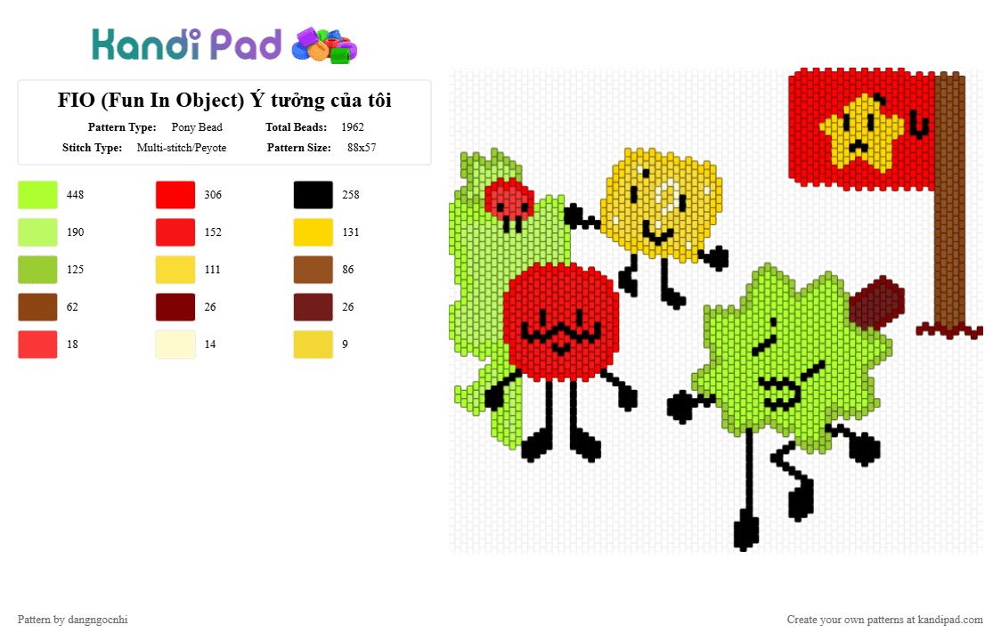 FIO (Fun In Object) Ý tưởng của tôi - Pony Bead Pattern by dangngocnhi on Kandi Pad - green, red, yellow