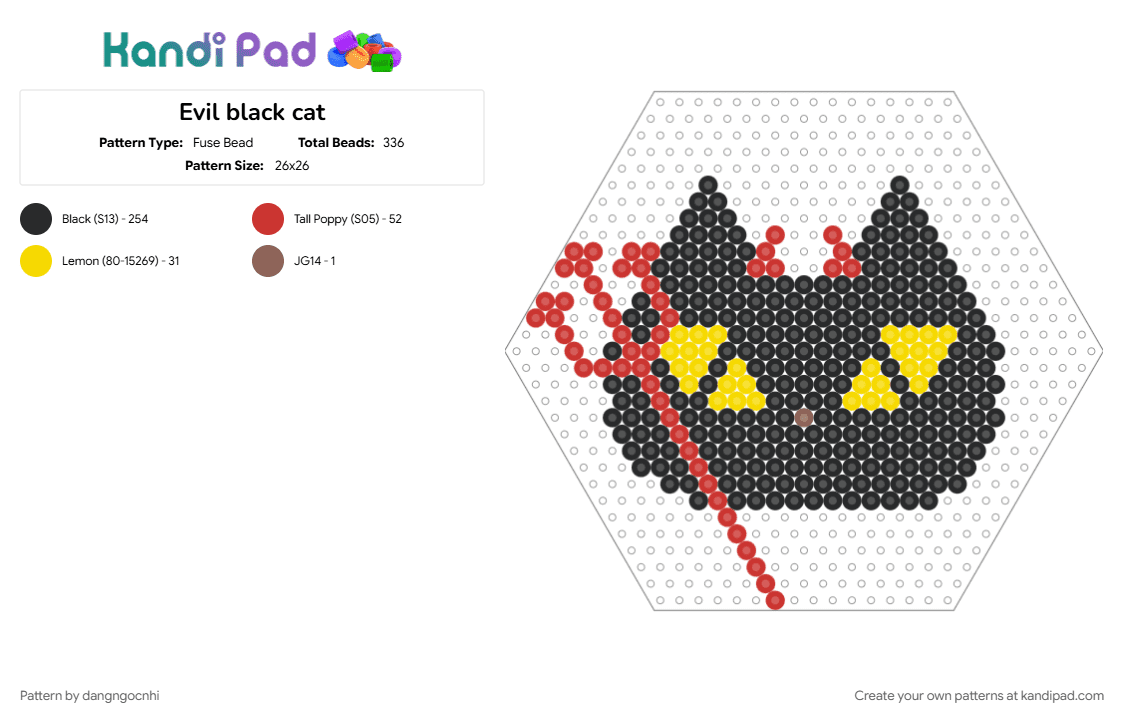 Evil black cat - Fuse Bead Pattern by dangngocnhi on Kandi Pad - black, red, yellow