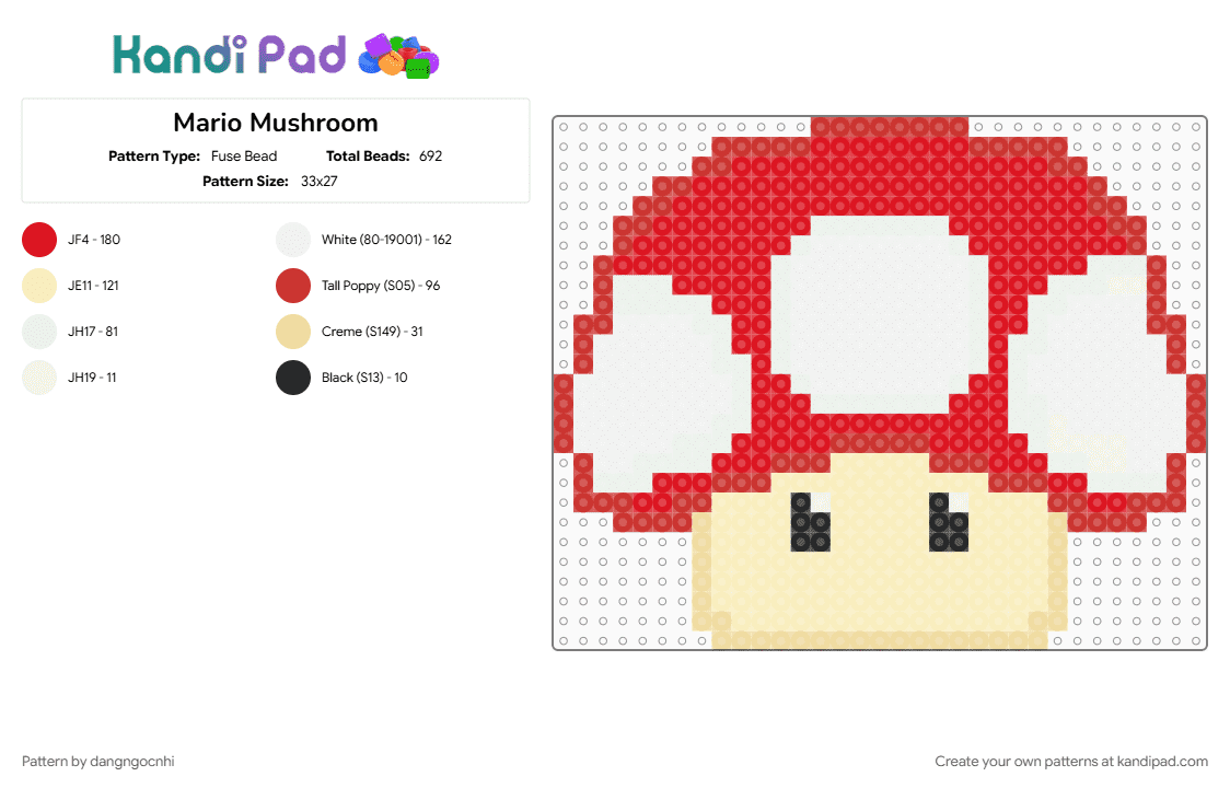 Mario Mushroom - Fuse Bead Pattern by dangngocnhi on Kandi Pad - beige, cotdmushrooms, red