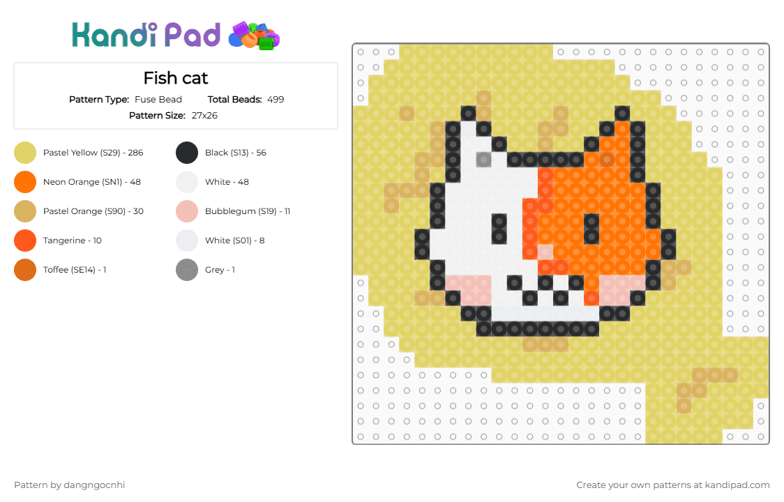 Fish cat - Fuse Bead Pattern by dangngocnhi on Kandi Pad - yellow