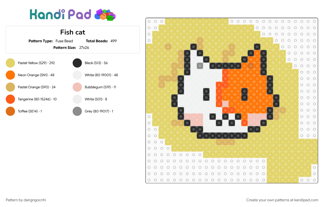 Fish cat - Fuse Bead Pattern by dangngocnhi on Kandi Pad - yellow