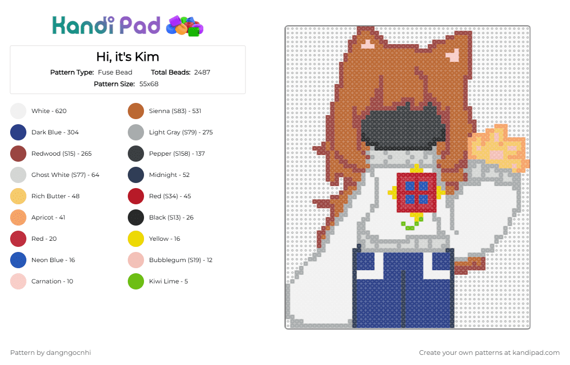 Hi, it\'s Kim - Fuse Bead Pattern by dangngocnhi on Kandi Pad - blue, gray, red, tan