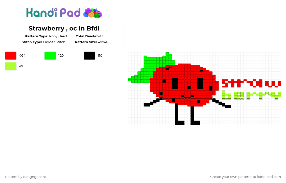 Strawberry , oc in Bfdi - Pony Bead Pattern by dangngocnhi on Kandi Pad - green, red