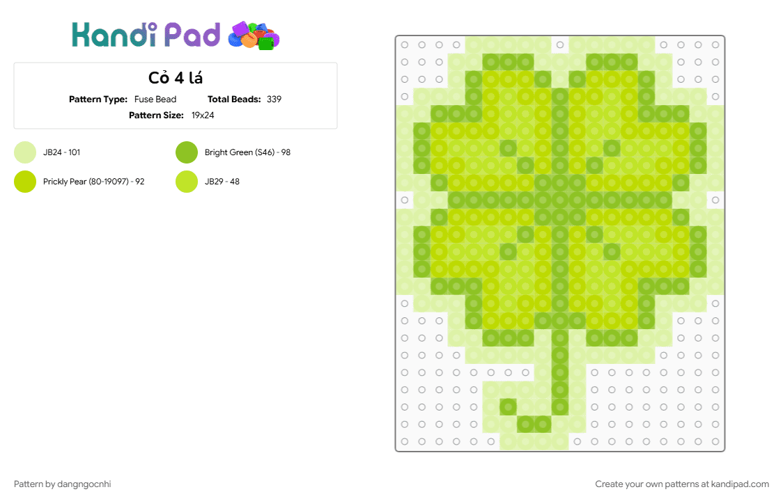 Cỏ 4 lá - Fuse Bead Pattern by dangngocnhi on Kandi Pad - clover, green, shamrock, yellow