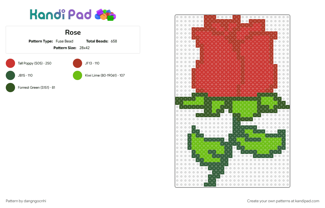 Rose - Fuse Bead Pattern by dangngocnhi on Kandi Pad - red