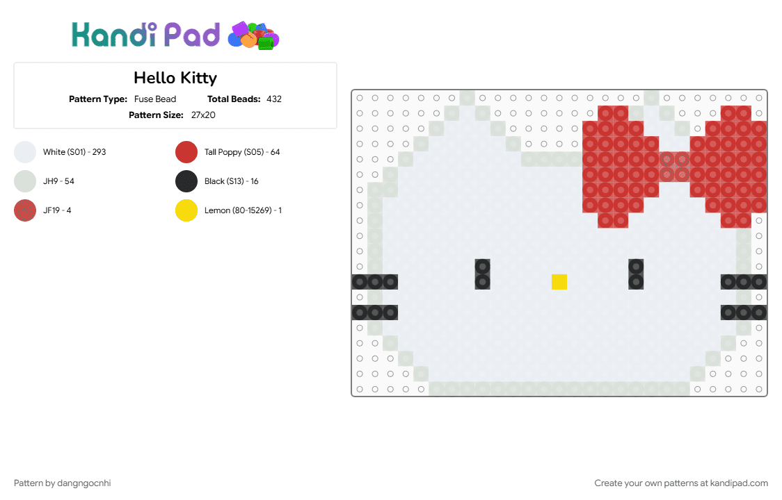 Hello Kitty - Fuse Bead Pattern by dangngocnhi on Kandi Pad - red, white