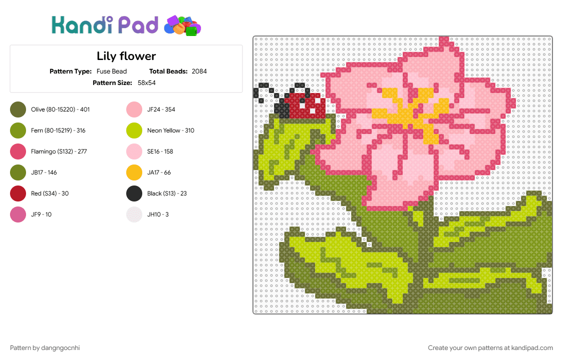 Lily flower - Fuse Bead Pattern by dangngocnhi on Kandi Pad - gold, pink